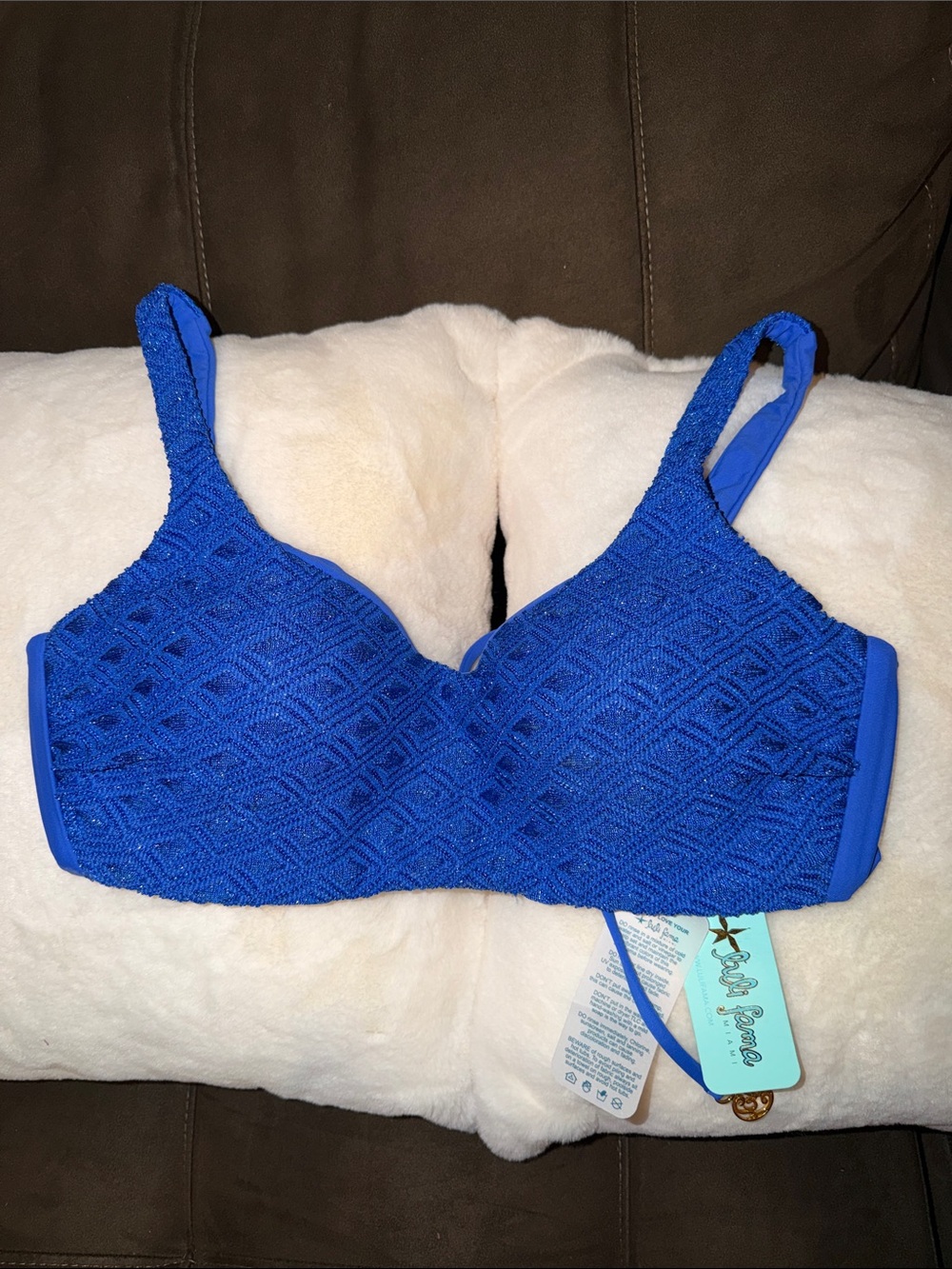 Luli Fama Electric Blue Textured Bikini Top